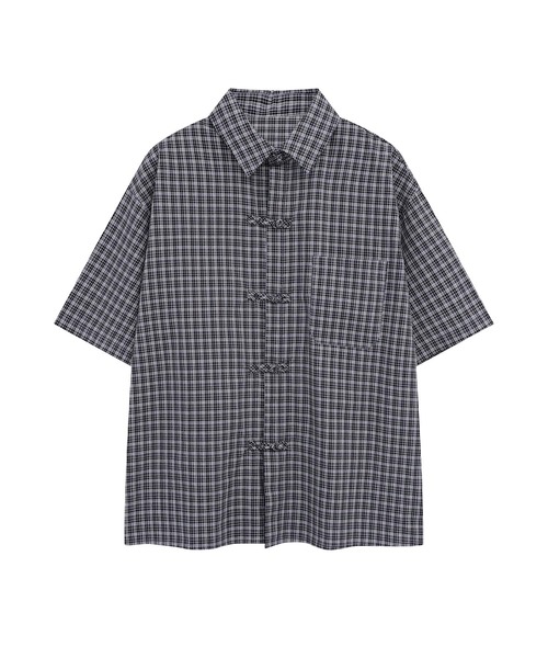aimoha（アイモハ）の「チャイナボタンチェックシャツ (SS)（シャツ/ブラウス・メンズ・ブラック/ネイビー・LARGE/MEDIUM）」の11枚目の写真