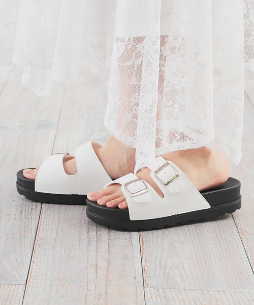 Honeys（ハニーズ）の「ダブルベルトサンダル（サンダル・レディース・ブラック系その他/ブラック/ホワイト・LL/S/M/L）」の5枚目の写真
