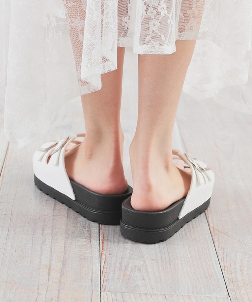 Honeys（ハニーズ）の「ダブルベルトサンダル（サンダル・レディース・ブラック系その他/ブラック/ホワイト・LL/S/M/L）」の6枚目の写真