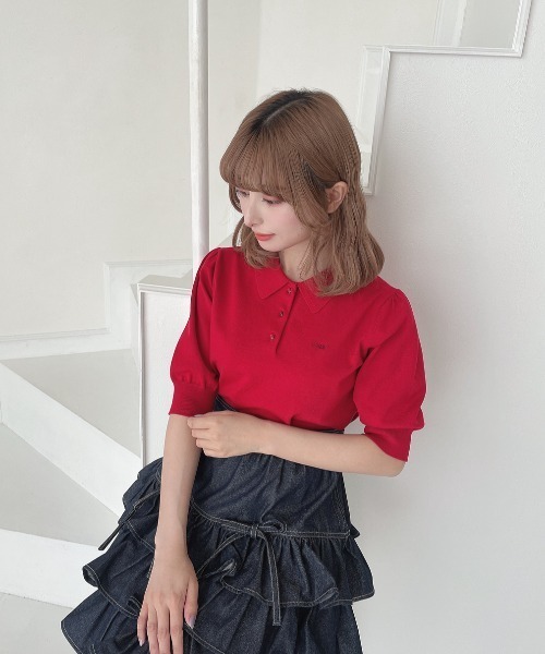 an another angelus（アンアナザーアンジェラス）の「ANロゴ刺繍ニットポロ（ポロシャツ・レディース・ブラック/レッド/アイボリー/ミント・FREE）」の4枚目の写真