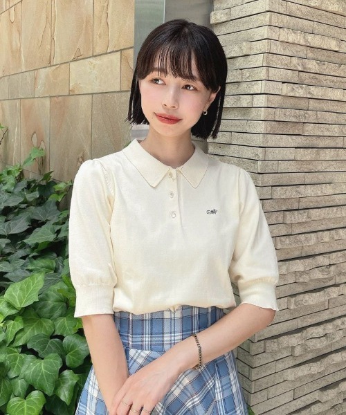 an another angelus（アンアナザーアンジェラス）の「ANロゴ刺繍ニットポロ（ポロシャツ・レディース・ブラック/レッド/アイボリー/ミント・FREE）」の2枚目の写真