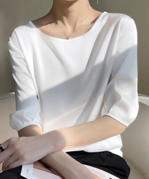 Forcement（フォースメント）の「着回し力抜群！サテンラウンドネックブラウス（シャツ/ブラウス）」