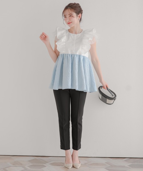 Fit more(フィットモア)の「チュールフリルジャガードドッキングトップス(その他トップス・レディース・ブルー/ベビーピンク/ブラック・FREE)」の8枚目の写真