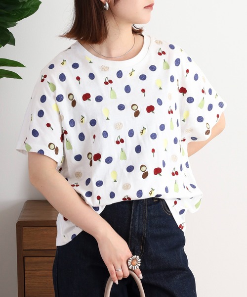 tシャツ EMAGO フルーツ刺繍ドルマンＴシャツ レディース EMAGO フルーツ刺繍ドルマンTシャツ（Tシャツ/カットソー