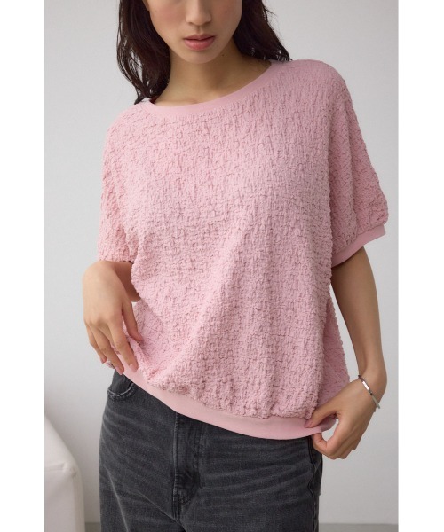 AZUL by moussy(アズールバイマウジー)の「カットジャカードトップス(Tシャツ/カットソー・レディース・アイボリー/ブラック/ライトピンク・FREE)」の3枚目の写真