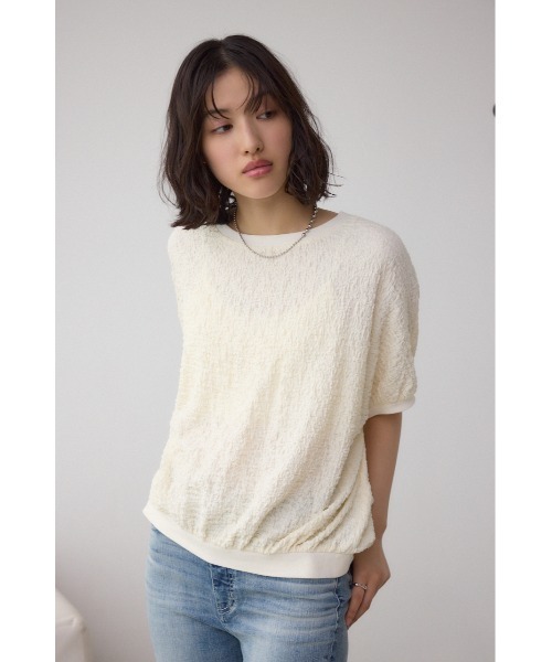 AZUL by moussy(アズールバイマウジー)の「カットジャカードトップス(Tシャツ/カットソー・レディース・アイボリー/ブラック/ライトピンク・FREE)」の5枚目の写真