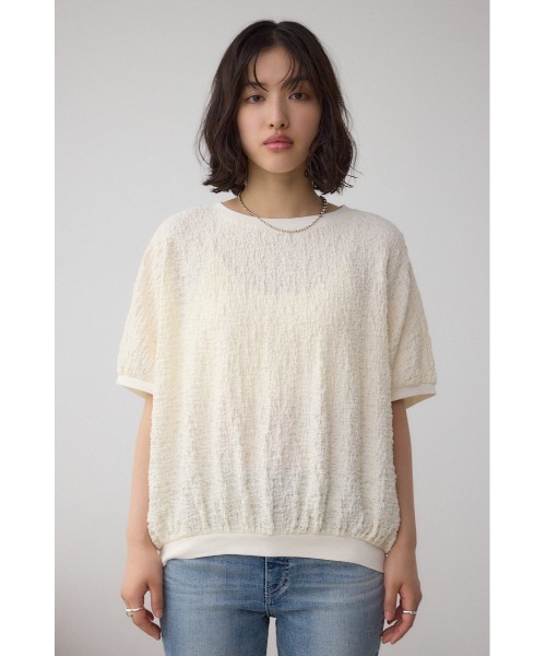 AZUL by moussy(アズールバイマウジー)の「カットジャカードトップス(Tシャツ/カットソー・レディース・アイボリー/ブラック/ライトピンク・FREE)」の7枚目の写真