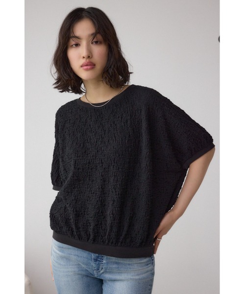 AZUL by moussy(アズールバイマウジー)の「カットジャカードトップス(Tシャツ/カットソー・レディース・アイボリー/ブラック/ライトピンク・FREE)」の14枚目の写真