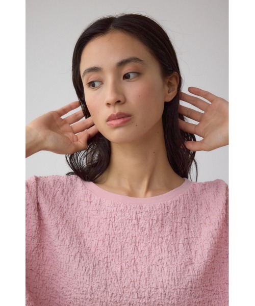 AZUL by moussy(アズールバイマウジー)の「カットジャカードトップス(Tシャツ/カットソー・レディース・アイボリー/ブラック/ライトピンク・FREE)」の22枚目の写真