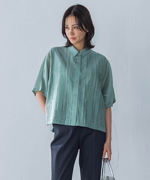 LAUTREAMONT（ロートレアモン）の「ピンタックレースブラウス≪手洗い可能≫（シャツ/ブラウス・レディース・イエロー/オレンジ/グリーン系その他/ホワイト/グリーン/ブルー/ブラック・9号）」の4枚目の写真