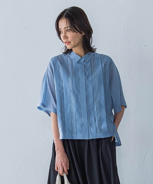 LAUTREAMONT（ロートレアモン）の「ピンタックレースブラウス≪手洗い可能≫（シャツ/ブラウス・レディース・イエロー/オレンジ/グリーン系その他/ホワイト/グリーン/ブルー/ブラック・9号）」の5枚目の写真