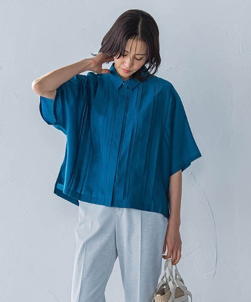LAUTREAMONT（ロートレアモン）の「ピンタックレースブラウス≪手洗い可能≫（シャツ/ブラウス・レディース・イエロー/オレンジ/グリーン系その他/ホワイト/グリーン/ブルー/ブラック・9号）」の3枚目の写真
