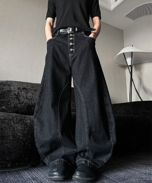 24ss 【ELENI】NOBLE デニムライクバギーパンツ 黒 即完 新作 セール】バギーパンツ（デニムパンツ）｜DEVICE（デバイス）の