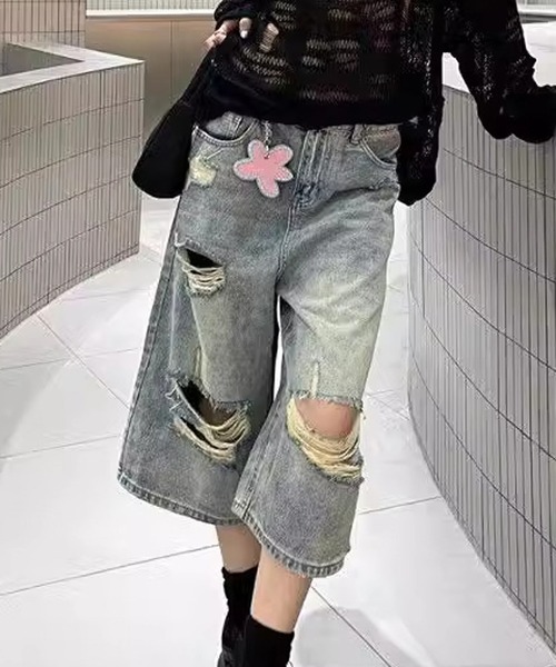 HALEY PESCA(ヘーリーペスカ)の「HALEY PESCA/Y2K ダメージハーフデニム(デニムパンツ・レディース・ブルー・LARGE/MEDIUM/SMALL)」の3枚目の写真