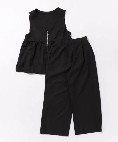 INTERPLANET(インタープラネット)の「麻調合繊ジレ+ワイドパンツSET(ベスト・レディース・ブラック/グレー/モカ・FREE)」の6枚目の写真