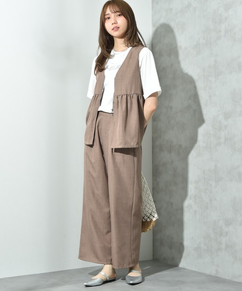 INTERPLANET(インタープラネット)の「麻調合繊ジレ+ワイドパンツSET(ベスト・レディース・ブラック/グレー/モカ・FREE)」の18枚目の写真