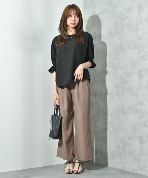 INTERPLANET(インタープラネット)の「麻調合繊ジレ+ワイドパンツSET(ベスト・レディース・ブラック/グレー/モカ・FREE)」の9枚目の写真