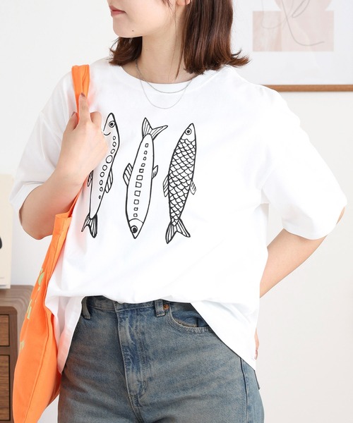 BARNDOOR(バーンドア)の「20天竺 前プリント半袖Tシャツ(Tシャツ/カットソー・レディース・ミント/グレー系1/ネイビー系2/オフホワイト/ホワイト系1/ホワイト系2・FREE)」の3枚目の写真