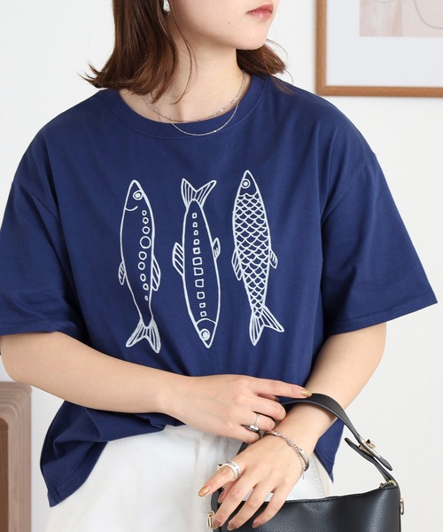 BARNDOOR(バーンドア)の「20天竺 前プリント半袖Tシャツ(Tシャツ/カットソー・レディース・ミント/グレー系1/ネイビー系2/オフホワイト/ホワイト系1/ホワイト系2・FREE)」の6枚目の写真