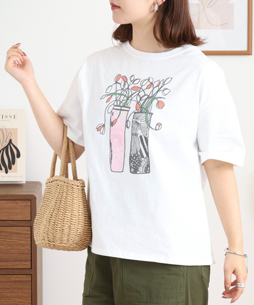BARNDOOR(バーンドア)の「20天竺 前プリント半袖Tシャツ(Tシャツ/カットソー・レディース・ミント/グレー系1/ネイビー系2/オフホワイト/ホワイト系1/ホワイト系2・FREE)」の2枚目の写真