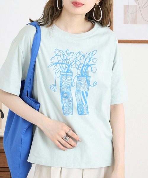 BARNDOOR(バーンドア)の「20天竺 前プリント半袖Tシャツ(Tシャツ/カットソー・レディース・ミント/グレー系1/ネイビー系2/オフホワイト/ホワイト系1/ホワイト系2・FREE)」の5枚目の写真