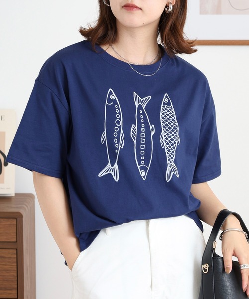 BARNDOOR(バーンドア)の「20天竺 前プリント半袖Tシャツ(Tシャツ/カットソー・レディース・ミント/グレー系1/ネイビー系2/オフホワイト/ホワイト系1/ホワイト系2・FREE)」の21枚目の写真