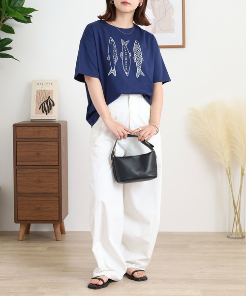 BARNDOOR(バーンドア)の「20天竺 前プリント半袖Tシャツ(Tシャツ/カットソー・レディース・ミント/グレー系1/ネイビー系2/オフホワイト/ホワイト系1/ホワイト系2・FREE)」の8枚目の写真