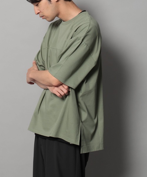 BAYFLOW(ベイフロー)の「【上品な素材感】シルケットスリット半袖Tシャツ(Tシャツ/カットソー・メンズ・シルバーグレー/オフホワイト/ブラック/カーキ・MEDIUM/LARGE)」の2枚目の写真