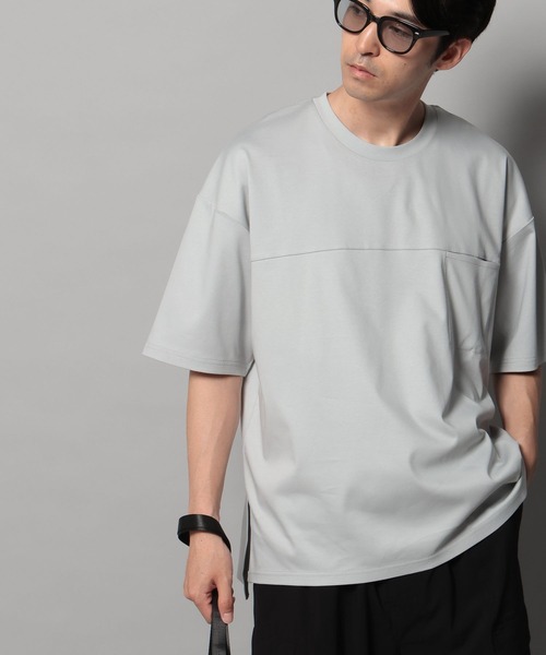 BAYFLOW(ベイフロー)の「【上品な素材感】シルケットスリット半袖Tシャツ(Tシャツ/カットソー・メンズ・シルバーグレー/オフホワイト/ブラック/カーキ・MEDIUM/LARGE)」の4枚目の写真
