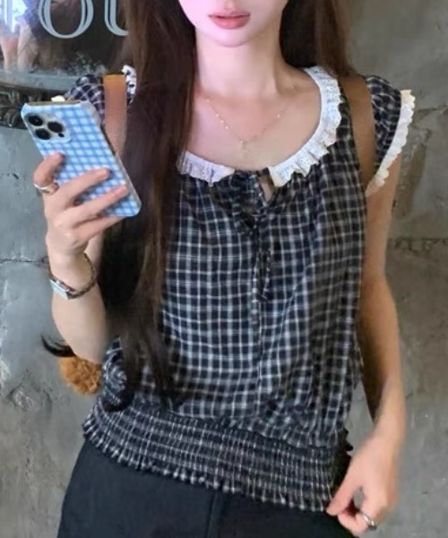 夏秋チェック柄ノースリーブトップス✨女子会デートに最適❤️ 口コミ・レビューで人気商品を探そう 夏秋チェック柄