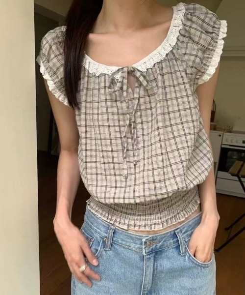 AsRiRe(アスリレイ)の「チェック柄ノースリーブトップス(Tシャツ/カットソー・レディース・ベージュ系その他/ブルー・M)」の10枚目の写真