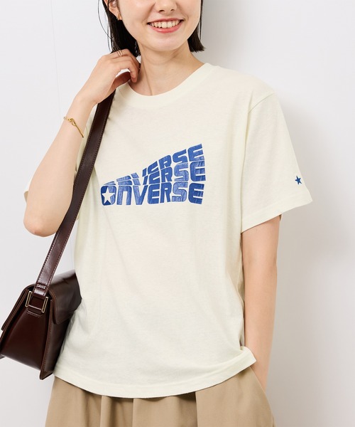 CONVERSE(コンバース)の「【CONVERSE/コンバース】ネップラスラブ天竺クラックプリントTシャツ(Tシャツ/カットソー・レディース・ホワイト/ブルー系その他4・38)」の2枚目の写真