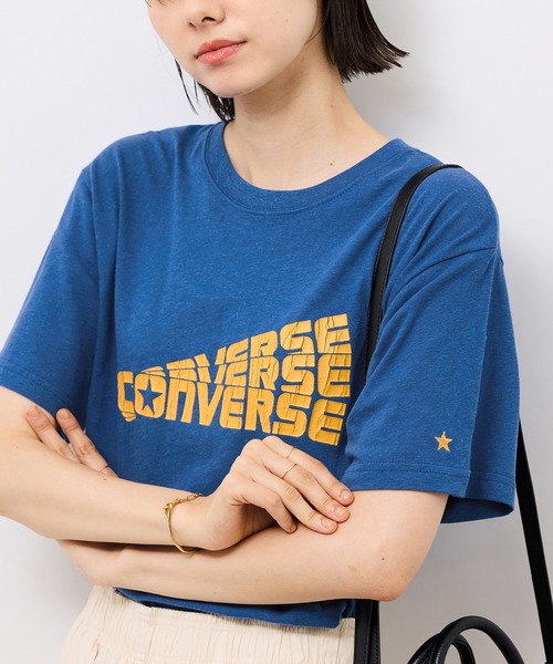 CONVERSE(コンバース)の「【CONVERSE/コンバース】ネップラスラブ天竺クラックプリントTシャツ(Tシャツ/カットソー・レディース・ホワイト/ブルー系その他4・38)」の1枚目の写真