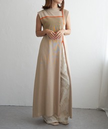 notch. | 麻タッチ配色スリットワンピース(ワンピース)