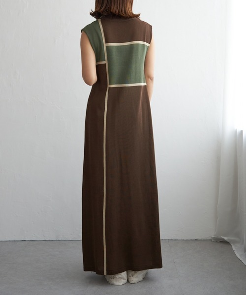 notch.（ノッチ）の「麻タッチ配色スリットワンピース（ワンピース・レディース・ブラウン/ベージュ/ブラック・M）」の10枚目の写真