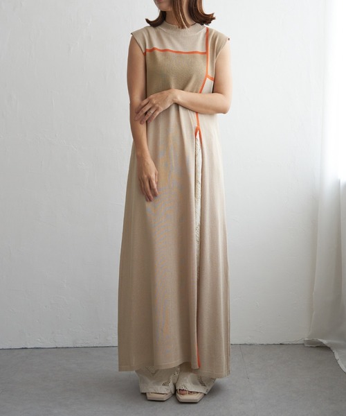notch.（ノッチ）の「麻タッチ配色スリットワンピース（ワンピース・レディース・ブラウン/ベージュ/ブラック・M）」の12枚目の写真