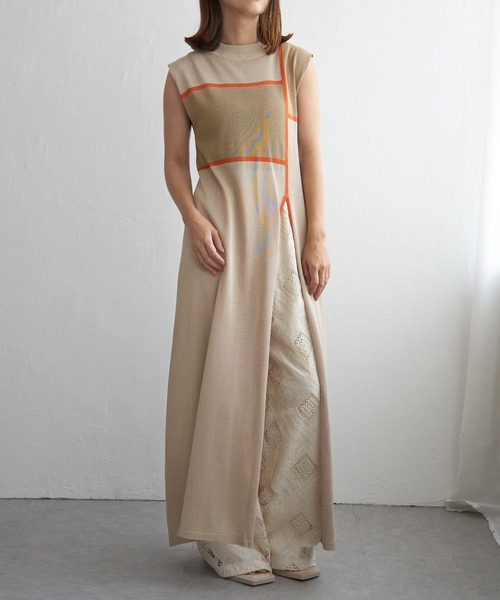 notch.（ノッチ）の「麻タッチ配色スリットワンピース（ワンピース・レディース・ブラウン/ベージュ/ブラック・M）」の13枚目の写真