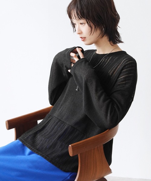 Yeoun(ヨウン)の「切替ニットソー(ニット/セーター・レディース・ブラック/アイボリー・FREE)」の1枚目の写真