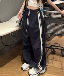 ドローストリングラインナイロンワイドパンツ