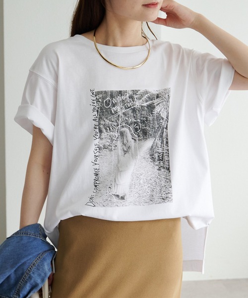 PUAL CE CIN(ピュアルセシン)の「機能素材フォトプリントTシャツ(Tシャツ/カットソー・レディース・ホワイト/グレー/オフホワイト/キャメル・FREE)」の1枚目の写真