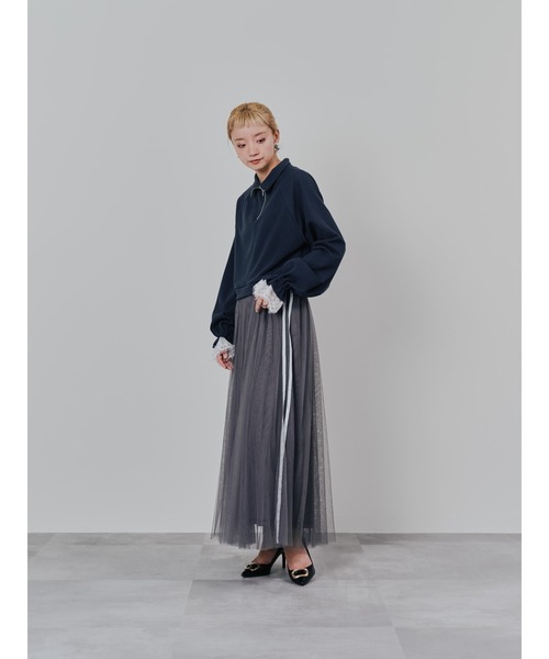 TEVALT（ヴァレット）の「ハーフジップ配色レーストップス（ジャージ・レディース・チャコールグレー/ダークネイビー/アイボリー・38）」の16枚目の写真