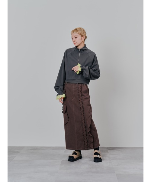 TEVALT（ヴァレット）の「ハーフジップ配色レーストップス（ジャージ・レディース・チャコールグレー/ダークネイビー/アイボリー・38）」の14枚目の写真