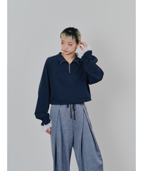 TEVALT（ヴァレット）の「ハーフジップ配色レーストップス（ジャージ・レディース・チャコールグレー/ダークネイビー/アイボリー・38）」の6枚目の写真