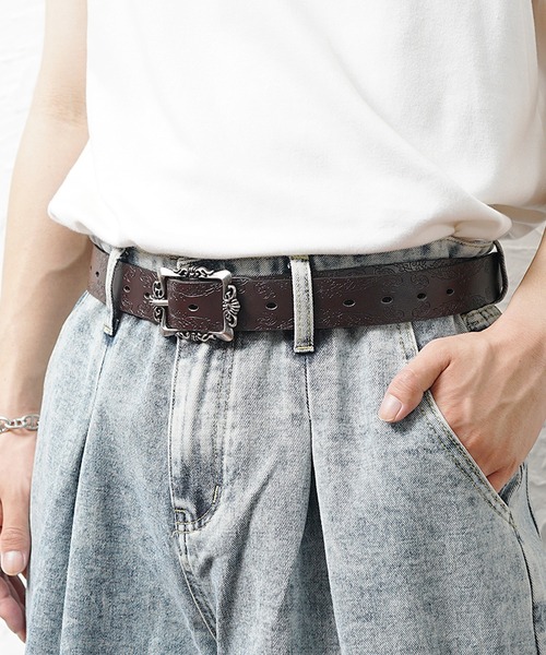 MinoriTY（マイノリティ）の「【MinoriTY】レリーフPUレザーベルト メンズ（ベルト・メンズ・ブラウン/ブラック・FREE）」の2枚目の写真