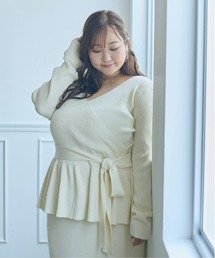 L'AUBE BLANC プリーツカシュクールニットトップス ローブブラン プリーツカシュクールニットトップス Pleats Cache-coeur