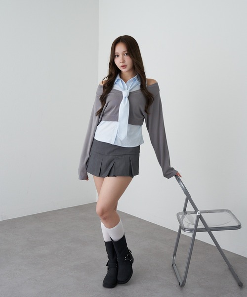 RAY CASSIN（レイカズン）の「アメスリタイ付シャツレイヤードニット（シャツ/ブラウス・レディース・ライトベージュ/ブルー系その他2/ブルー系その他3・FREE）」の14枚目の写真