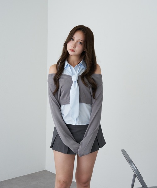 RAY CASSIN（レイカズン）の「アメスリタイ付シャツレイヤードニット（シャツ/ブラウス・レディース・ライトベージュ/ブルー系その他2/ブルー系その他3・FREE）」の19枚目の写真