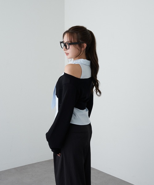 RAY CASSIN（レイカズン）の「アメスリタイ付シャツレイヤードニット（シャツ/ブラウス・レディース・ライトベージュ/ブルー系その他2/ブルー系その他3・FREE）」の6枚目の写真