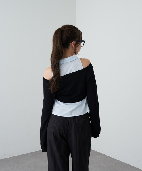 RAY CASSIN（レイカズン）の「アメスリタイ付シャツレイヤードニット（シャツ/ブラウス・レディース・ライトベージュ/ブルー系その他2/ブルー系その他3・FREE）」の7枚目の写真