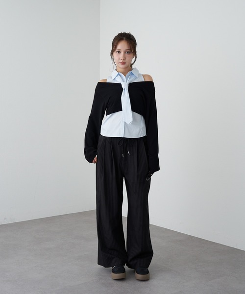 RAY CASSIN（レイカズン）の「アメスリタイ付シャツレイヤードニット（シャツ/ブラウス・レディース・ライトベージュ/ブルー系その他2/ブルー系その他3・FREE）」の10枚目の写真